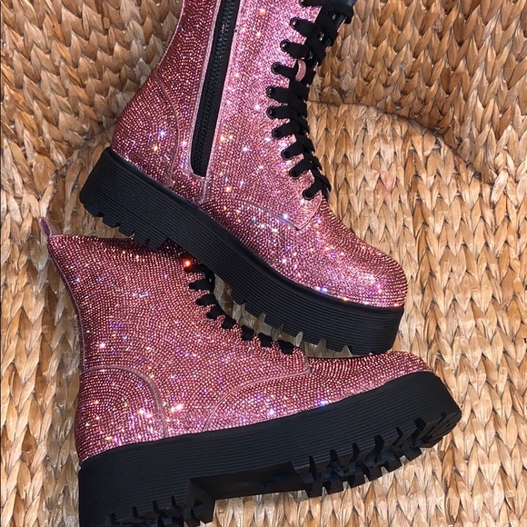 Dolls Kill Shoes Nib Pink Rhinestone Bling Boots Poshmark